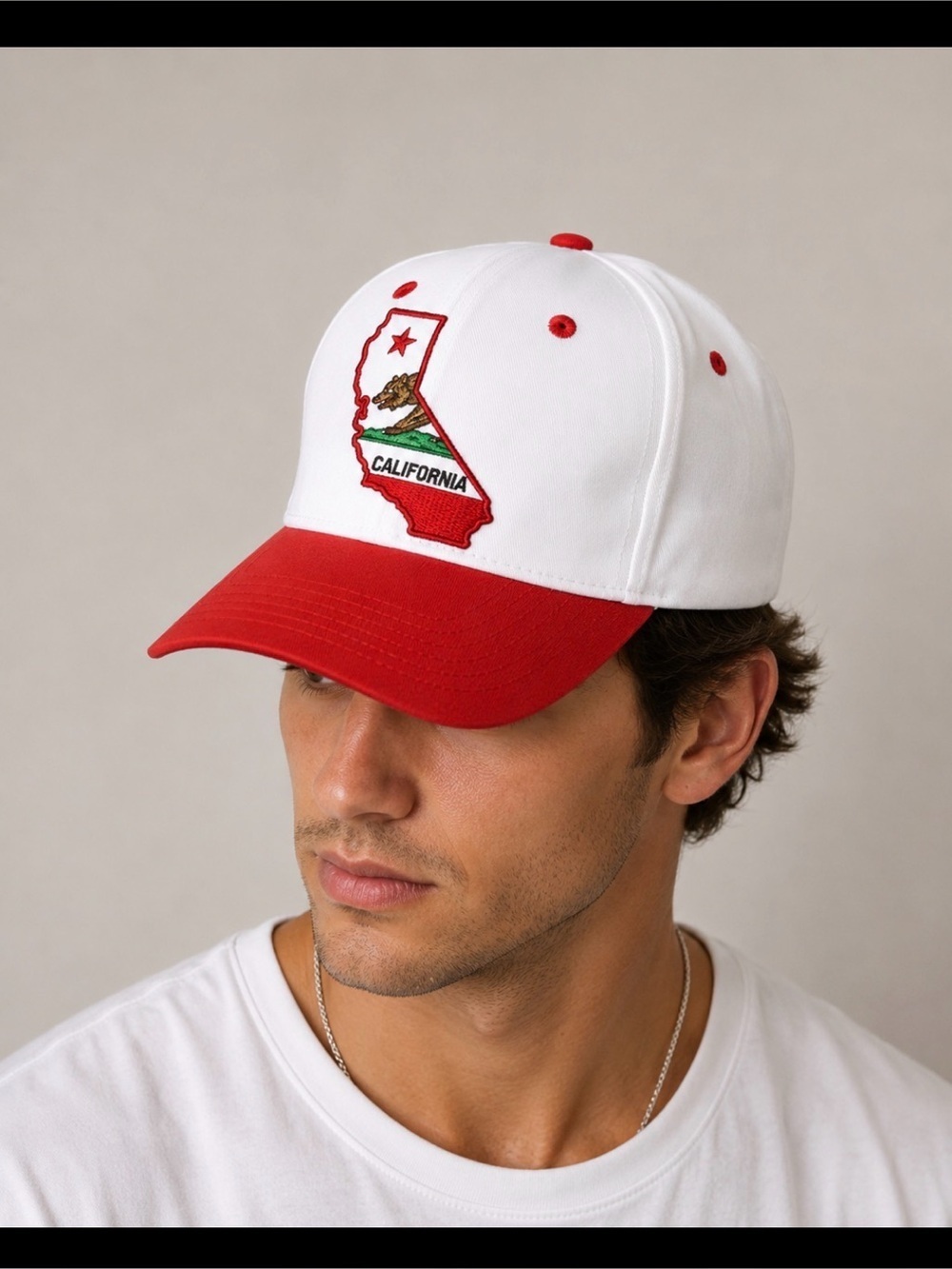 California Republic Bear Star Logo white/Red Baseball Adjustable Strap Dad Hat